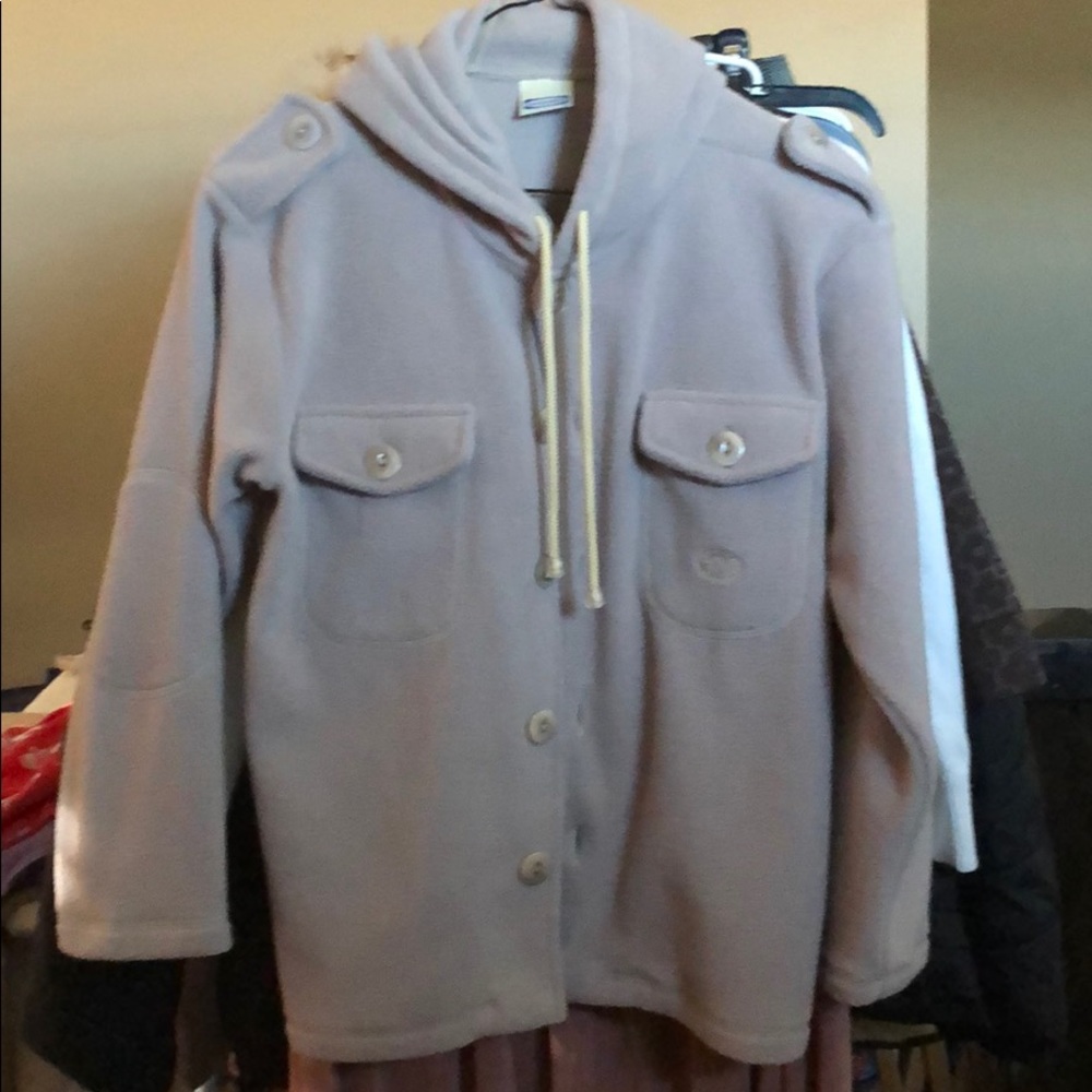 Fleece button up hooded jacket
